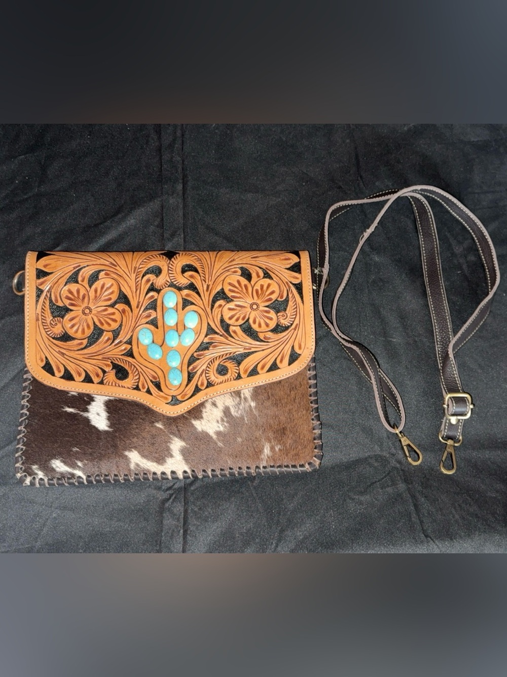 Turquoise Cactus Cowhide Purse